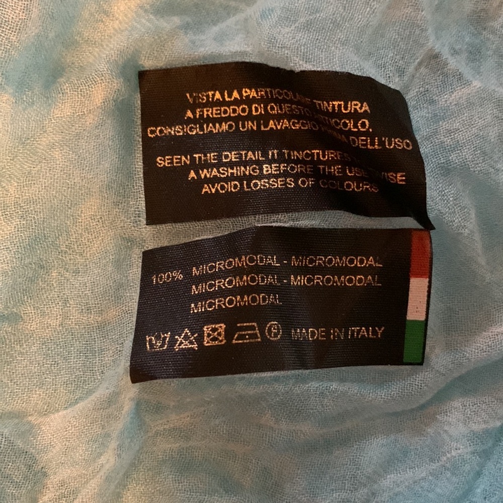 Italian Made Aqua 100% MicroModal lightweight Scarf with Fringe - Picture 3 of 3